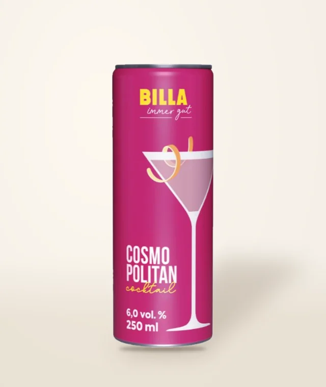 Cosmopolitan-Cocktail in der Dose der BILLA-Eigenmarke immer gut